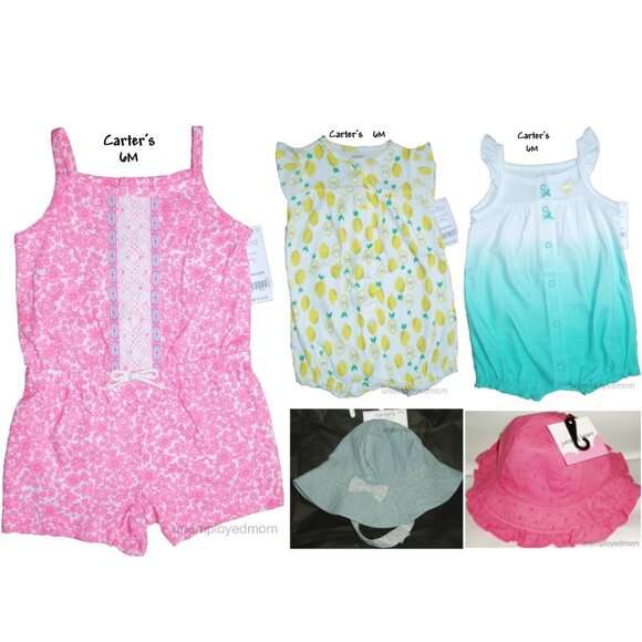 Summer Sun Hat Romper Outfit One Piece Lot Floral Lemons Tie Dyed Baby Girls